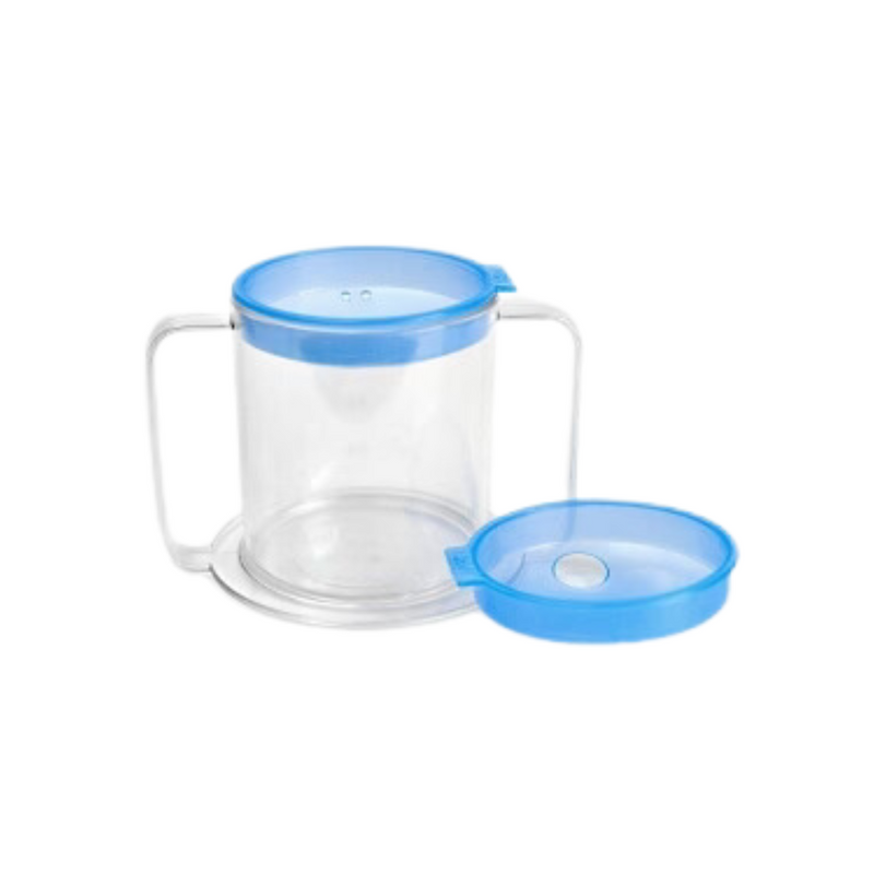 Load image into Gallery viewer, Providence Spillproof 2 HANDLE Clear Mug With 1 Thick Liquid BLUE Lid