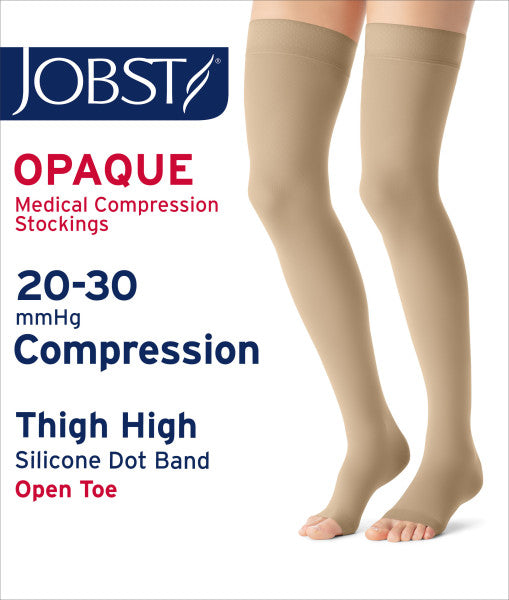 Load image into Gallery viewer, JOBST Women's Opaque Petite Thigh High Dot 20-30 mmHg Open Toe