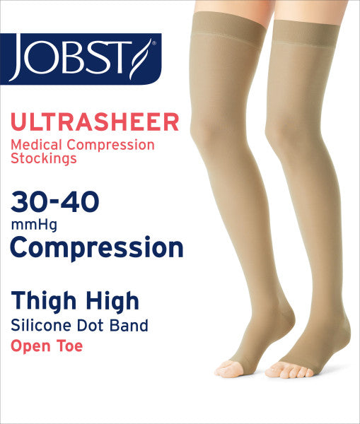 Load image into Gallery viewer, JOBST Women's UltraSheer Thigh High Dot Classic 30-40 mmHg Open Toe