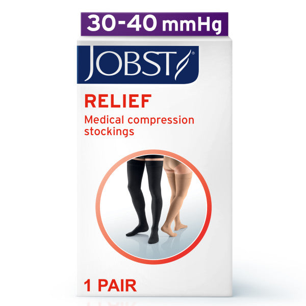 Load image into Gallery viewer, JOBST Relief Petite Silicone Compression Thigh High, 30-40 mmHg Open Toe