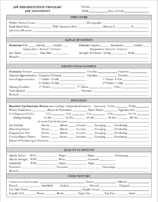 Chewy Tubes 24 Assessment Forms for Jaw Rehabilitation Program