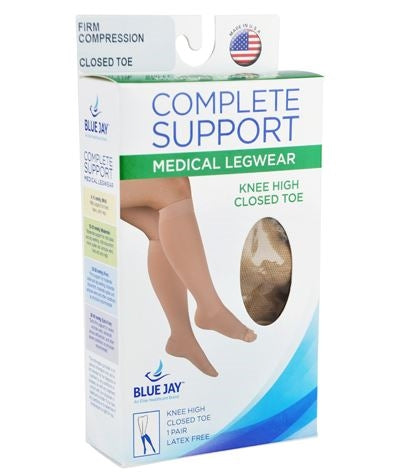 Blue Jay Firm Surgical Weight Stoking’s, 20-30mmHg, Below Knee, Closed Toe