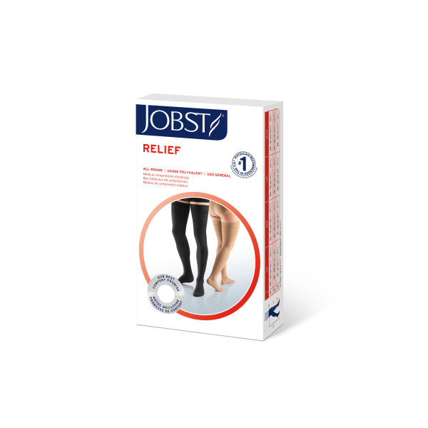 JOBST Relief Silicone Compression Thigh High, 15-20 mmHg Open Toe, Beige