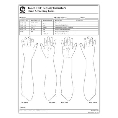 Touch-Test Monofilament - Screening Form for Hand - 100 Sheet Pad - SALE