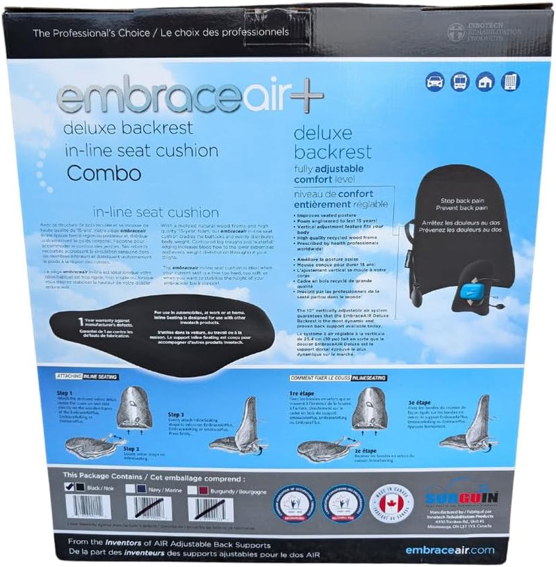 Load image into Gallery viewer, Innotech EmbraceAirPlus Deluxe Backrest &amp; Inline Seat Cushion Combo - Black
