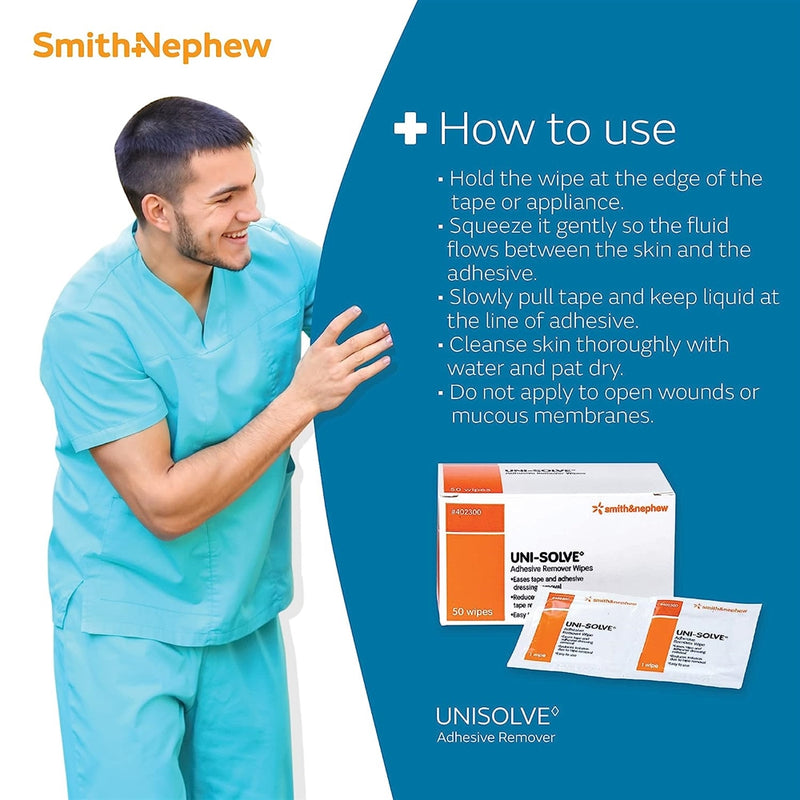 Smith & Nephew Uni-Solve Adhesive Remover Wipes - 50 wipes