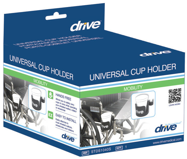 Drive Medical Universal Clamp-On Cup Holder For Walker, Rollator, & Wheelchair, 3 x 3 Inch, Black