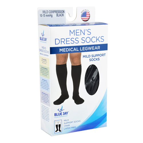 Blue Jay Men's Mild Support Dress Socks, Black, 10-15 mmHg