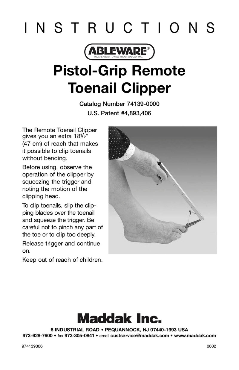 SP Ableware Pistol-Grip Remote Toe-Nail Clipper