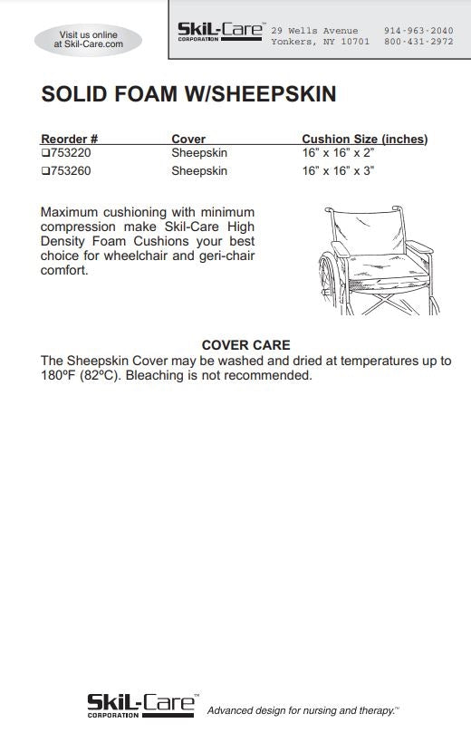 SkiL-Care Solid Foam Cushion w/Sheepskin Cover