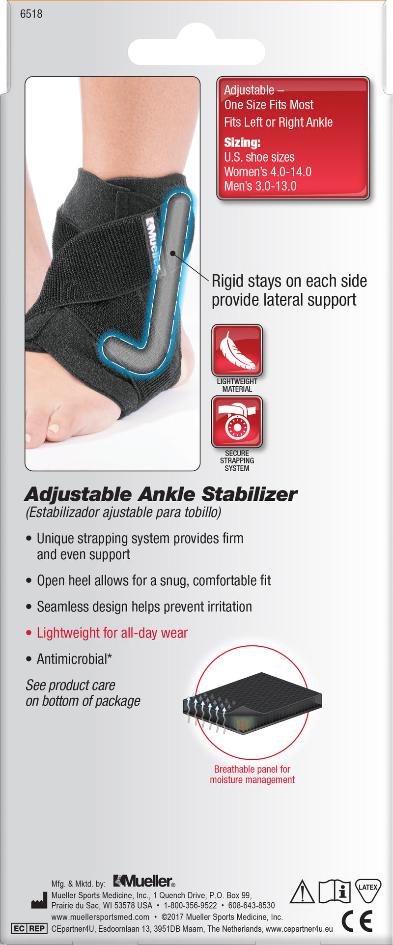 Mueller Adjustable Ankle Stabilizer Criss-cross strapping Black M4.5-14/W 6-15.5